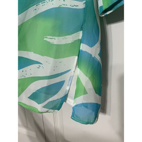 Dana Kay Lightweight Flowy Career Tunic Top Blouse Sz 16 Blue & Green Pleated - Picture 3 of 8